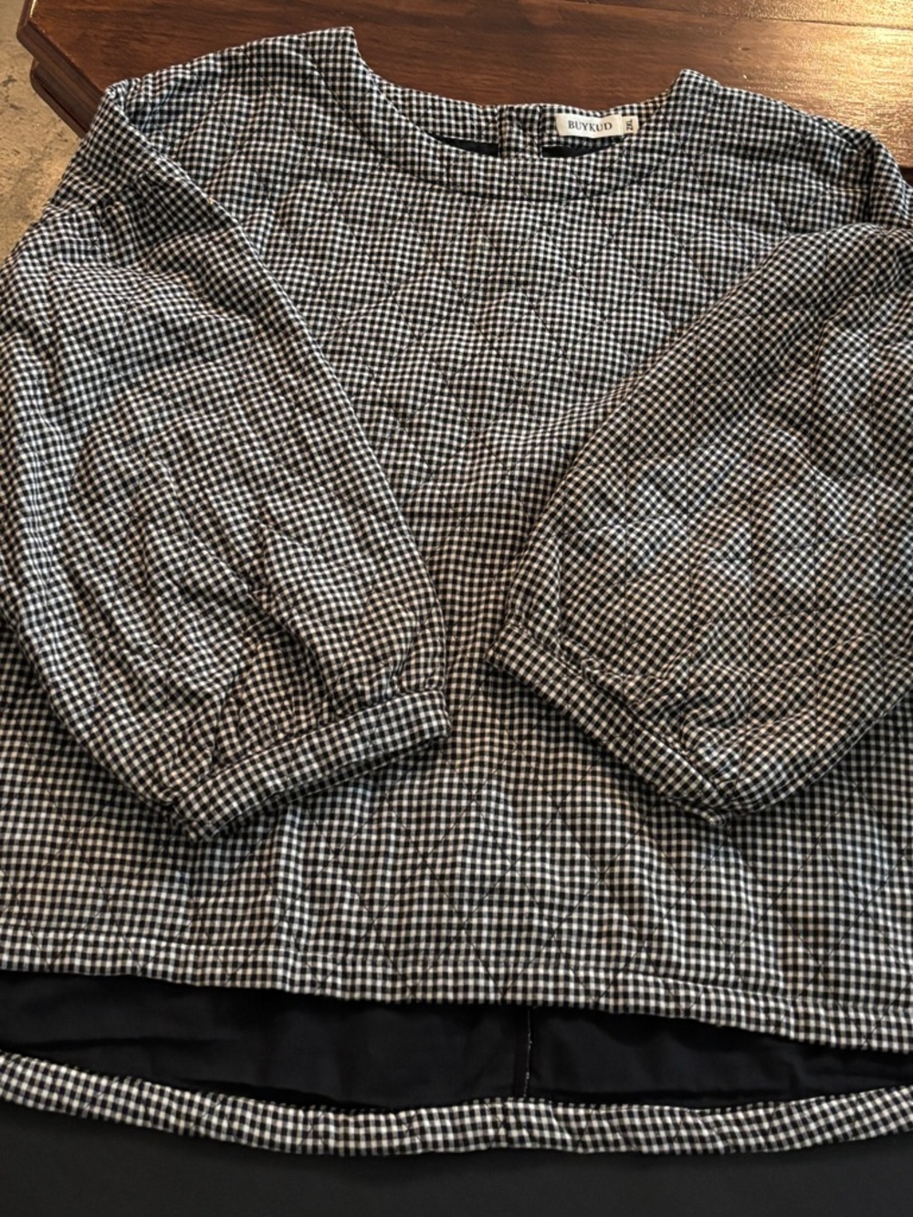 Buykud Plus Size Plaid Loose Blouse - 3/4 Sleeve Quilted Top - Picture 6 of 9